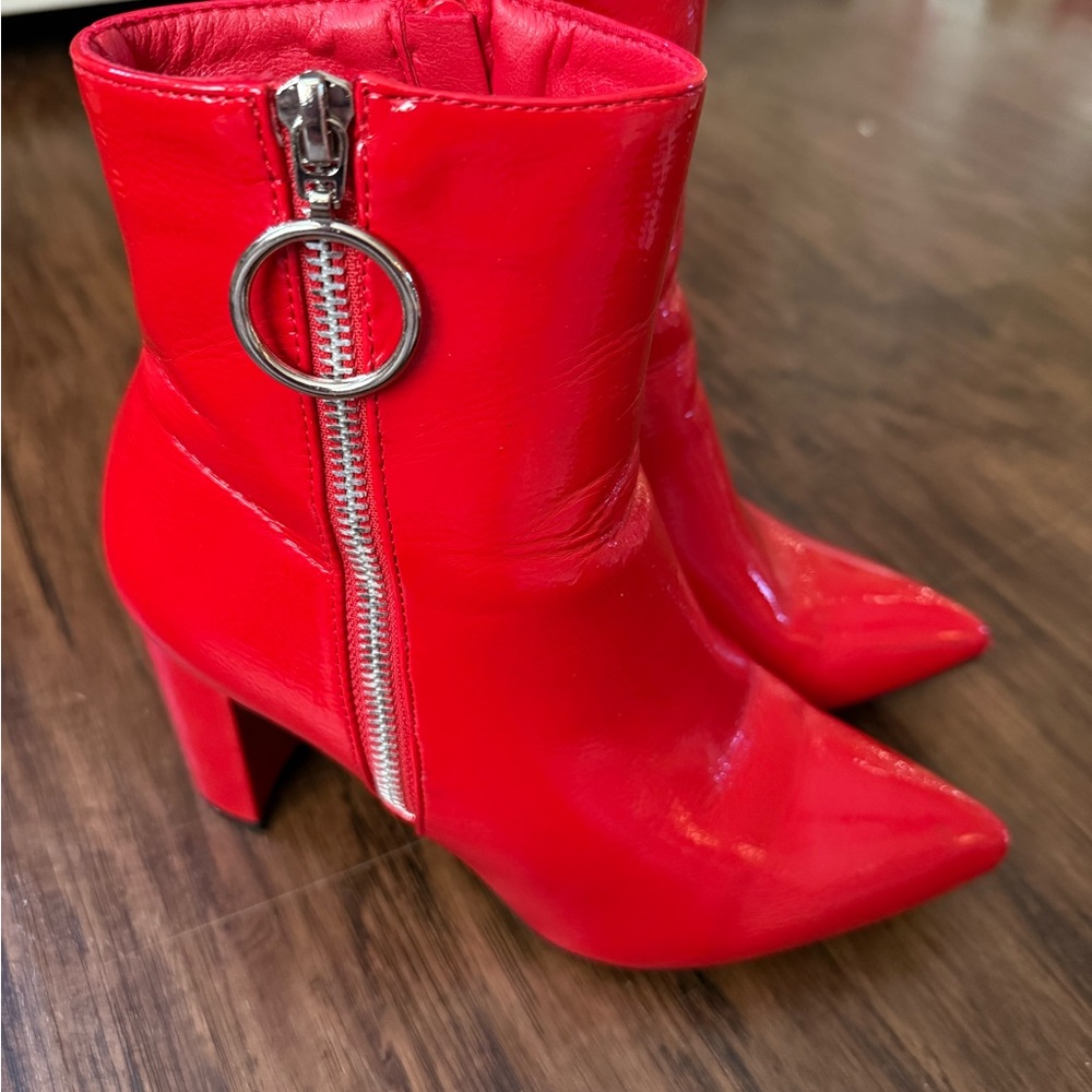 Dream Pairs Shiny Red Ankle Boots with Ring Zipper